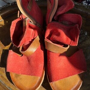 Miz Mooz Red Suede Slip-On with Tan Leather Details